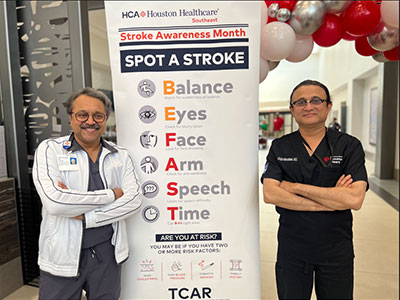 Uttam Tripathy, MD, HCA Houston Southeast cardiovascular medical director, and Khaja Moinuddeen, MD cardiovascular surgeon want to educate the community on the importance of stroke awareness.